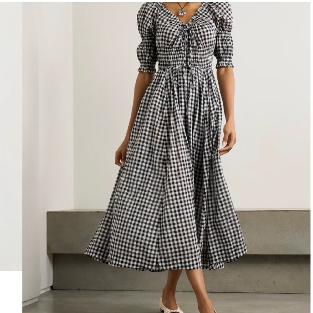 BNWT Doen Ischia Dress In Greta Noir Gingham L